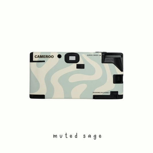 Back view of Wavy disposable camera featuring abstract wavy line pattern by Cameroo