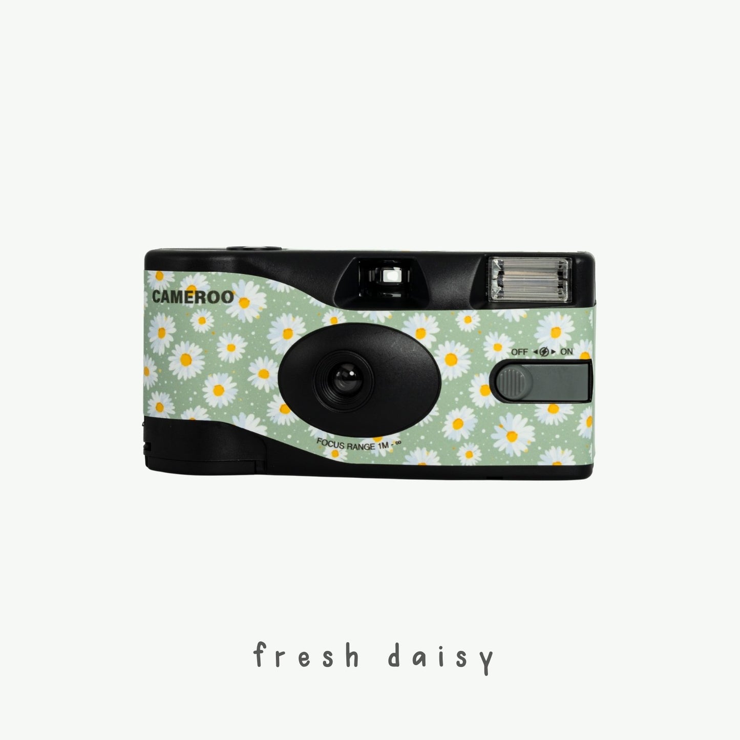 Close up of Daisy Bloom floral pattern on Cameroo disposable camera