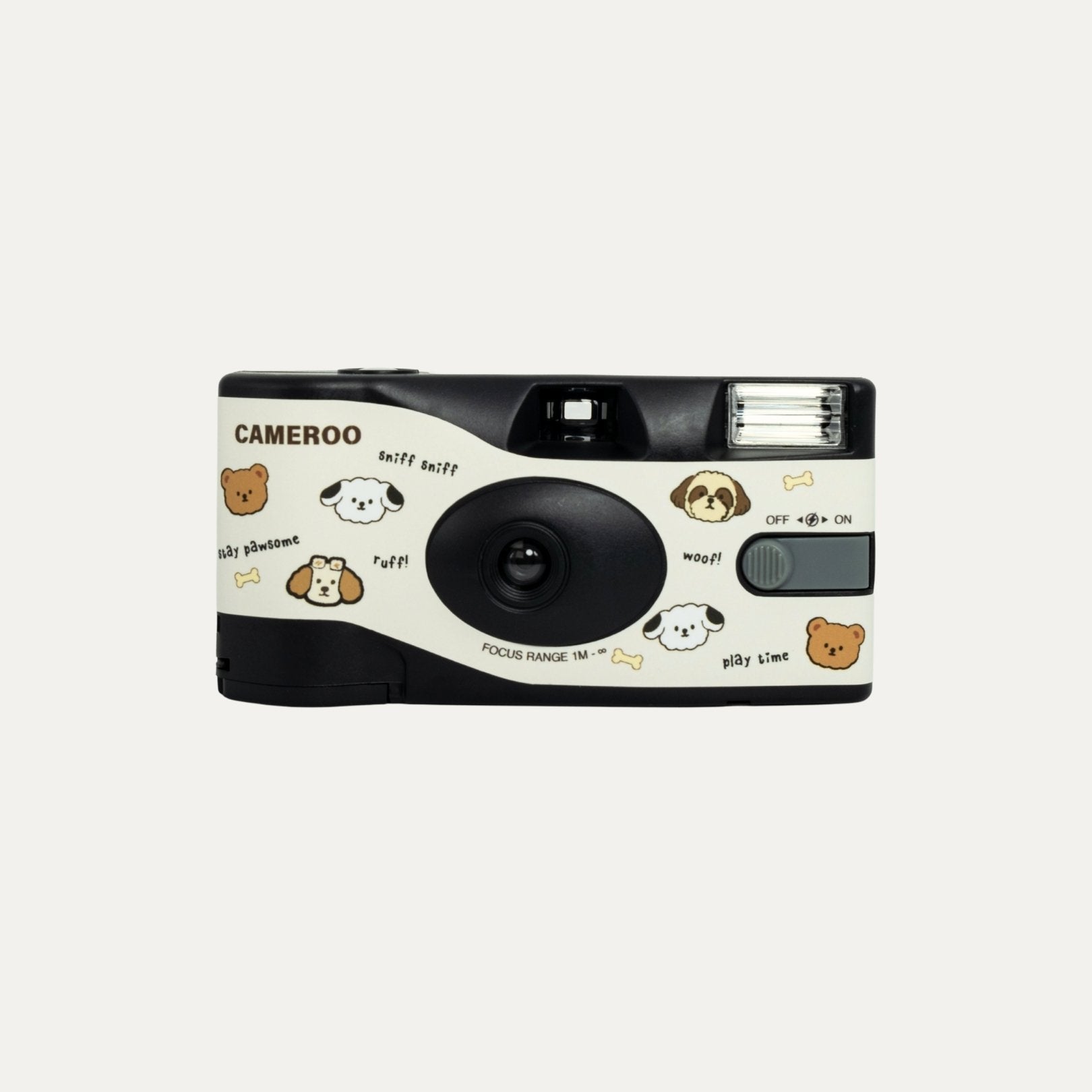 Dog themed disposable camera with cute puppy illustrations and bone pattern by Cameroo