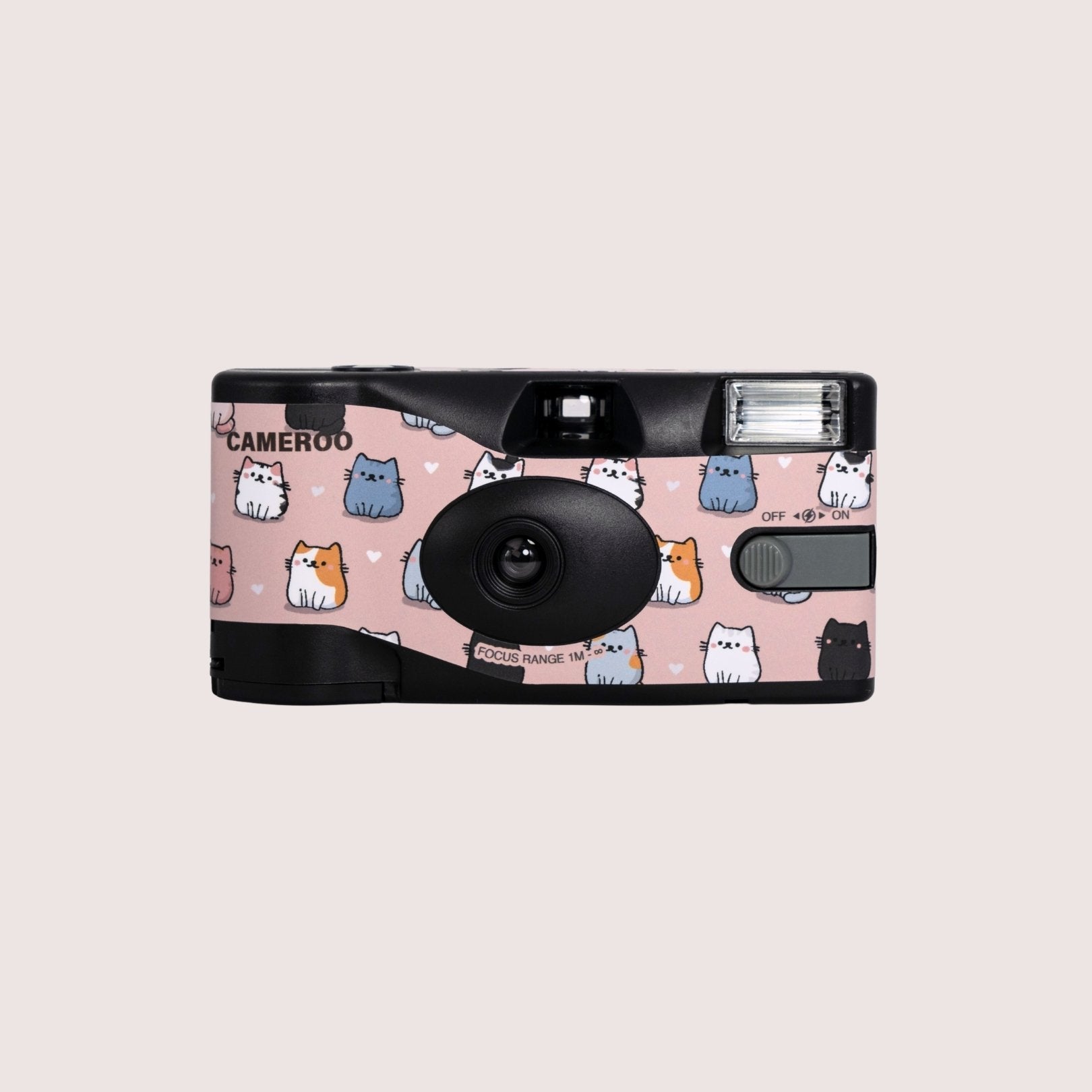 Kitty Crush disposable camera with cute cat illustrations and heart pattern by Cameroo